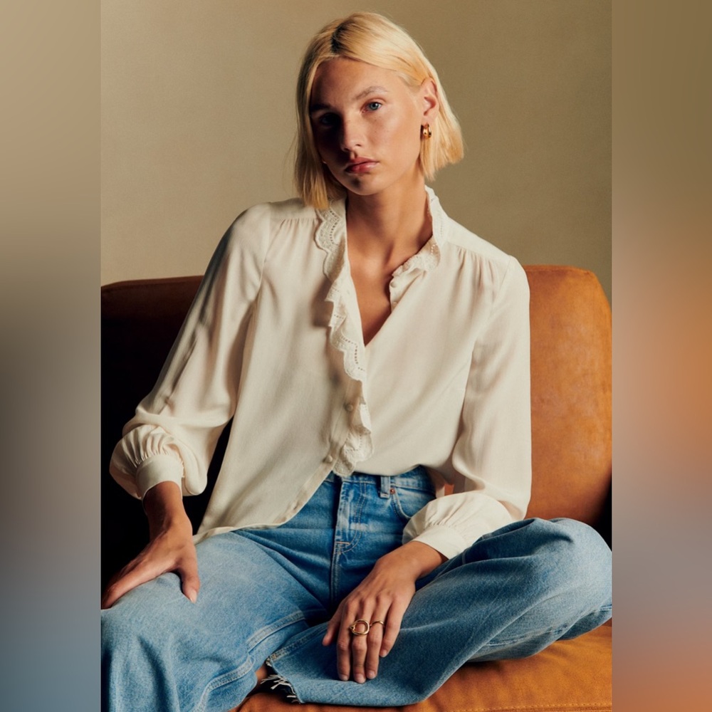 Sézane Ecru Chloe Silk Shirt